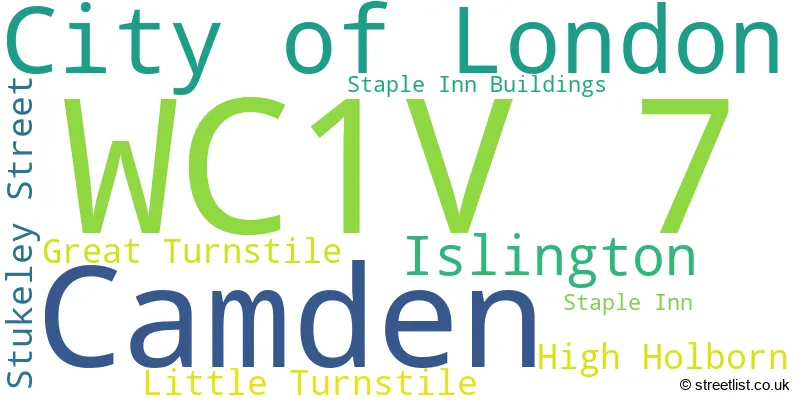 A word cloud for the WC1V 7 postcode